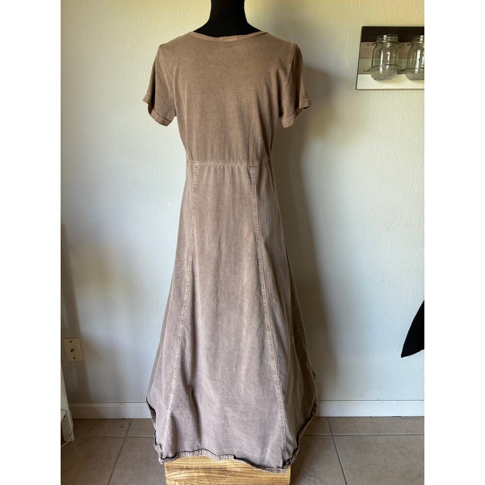 VTG 90s Cotton Canvas Button Up Maxi StonewshTaupe Empire 6Panel Flare Utility - Picture 4 of 8